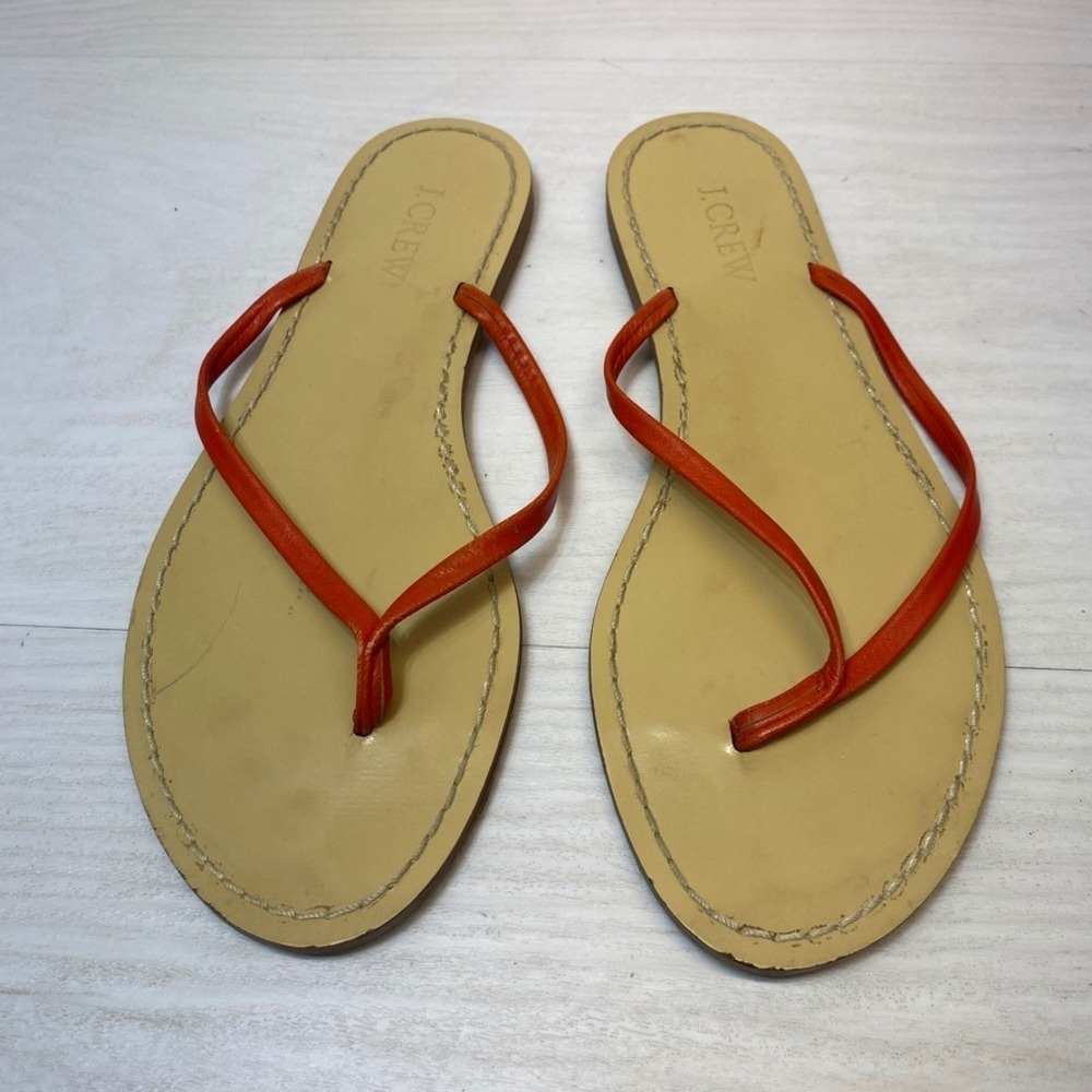 J.Crew‎ Womens 7 Orange Leather Flip Flop Sandals Thong Flat Summer Beach Casual